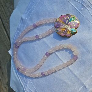 Vintage  Champleve Enamel Cloisonne Butterfly Necklace Singed David Kuo #116